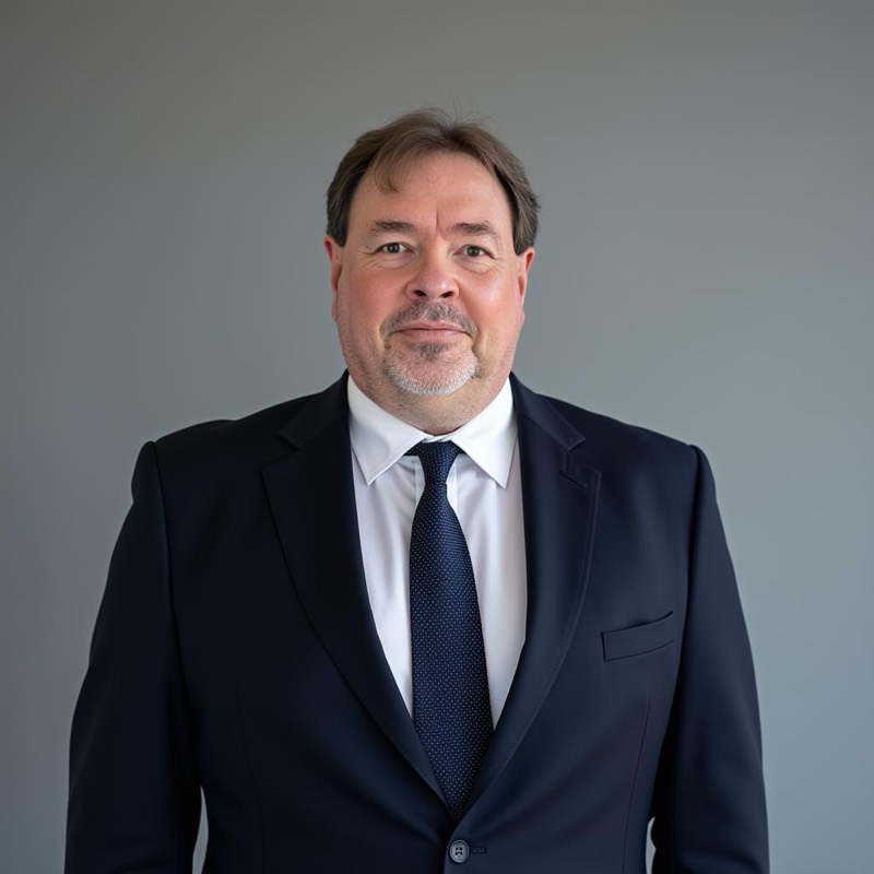Mike Praska, travel advisor, in a navy suit and tie